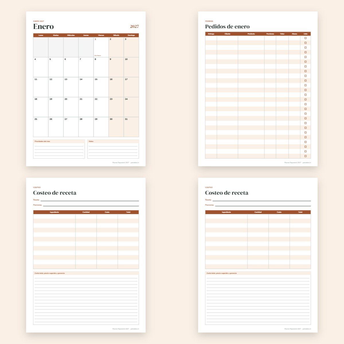 Páginas interiores del Planner Repostería 2027