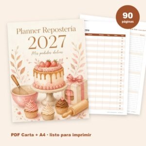 Planner Repostería 2027: pedidos, costeo y recetas