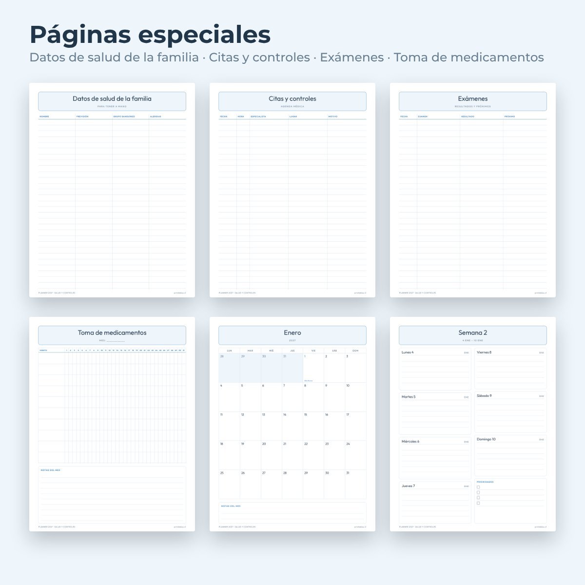 Páginas especiales del Planner Salud y controles 2027