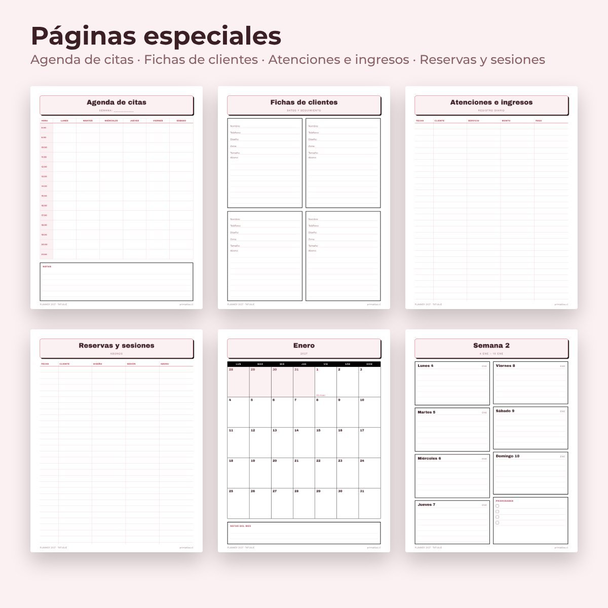 Páginas especiales del Planner Tatuaje 2027