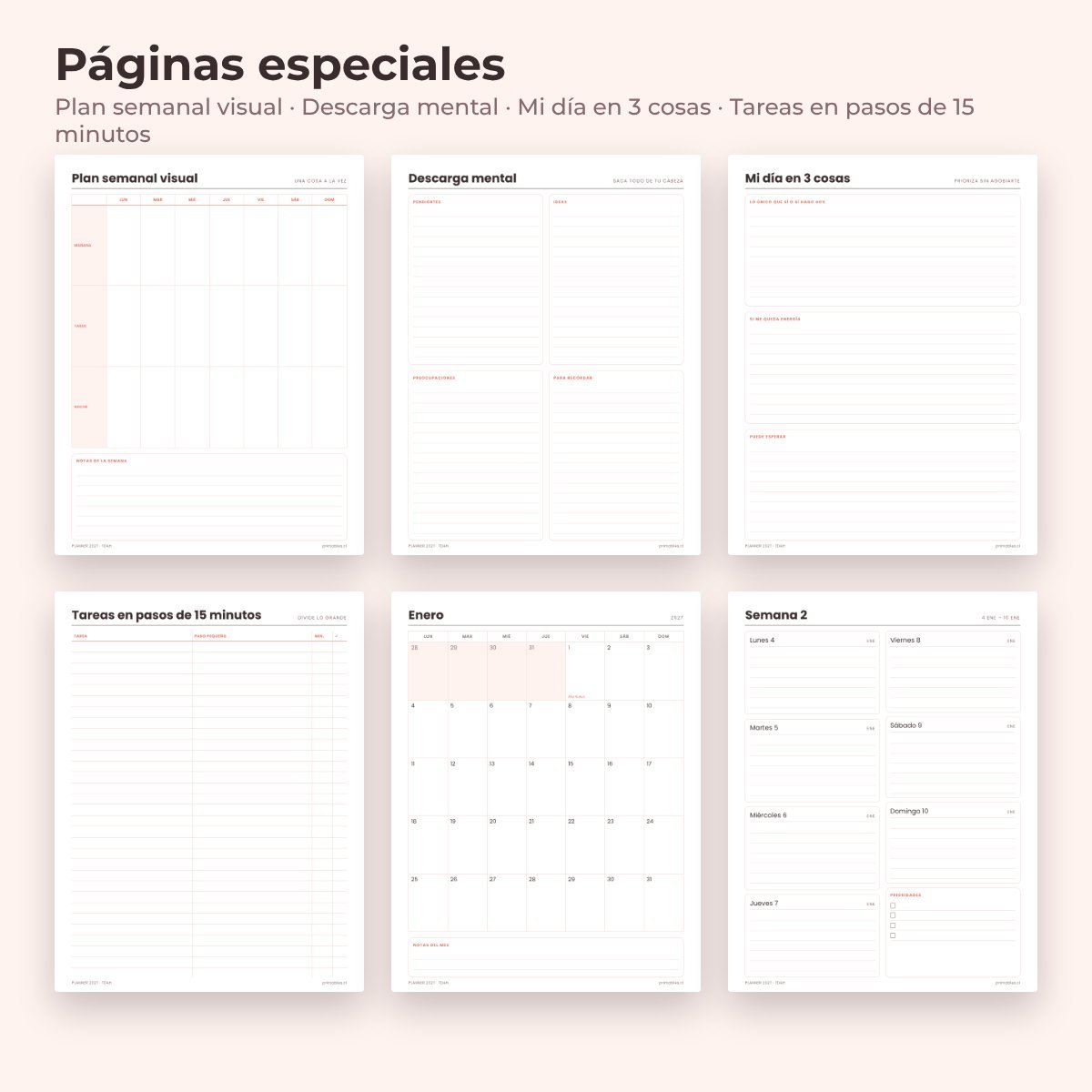 Páginas especiales del Planner TDAH 2027