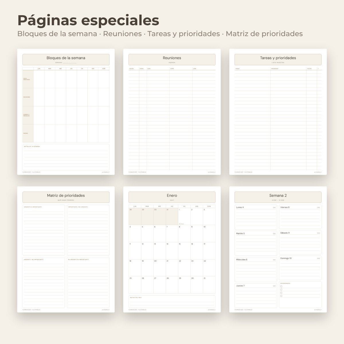 Páginas especiales del Planner Teletrabajo 2027