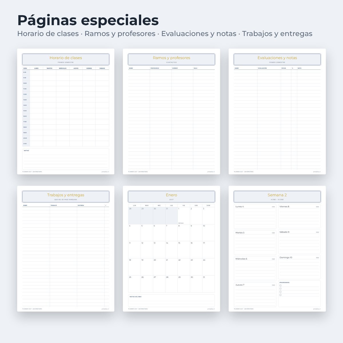 Páginas especiales del Planner Universitario 2027