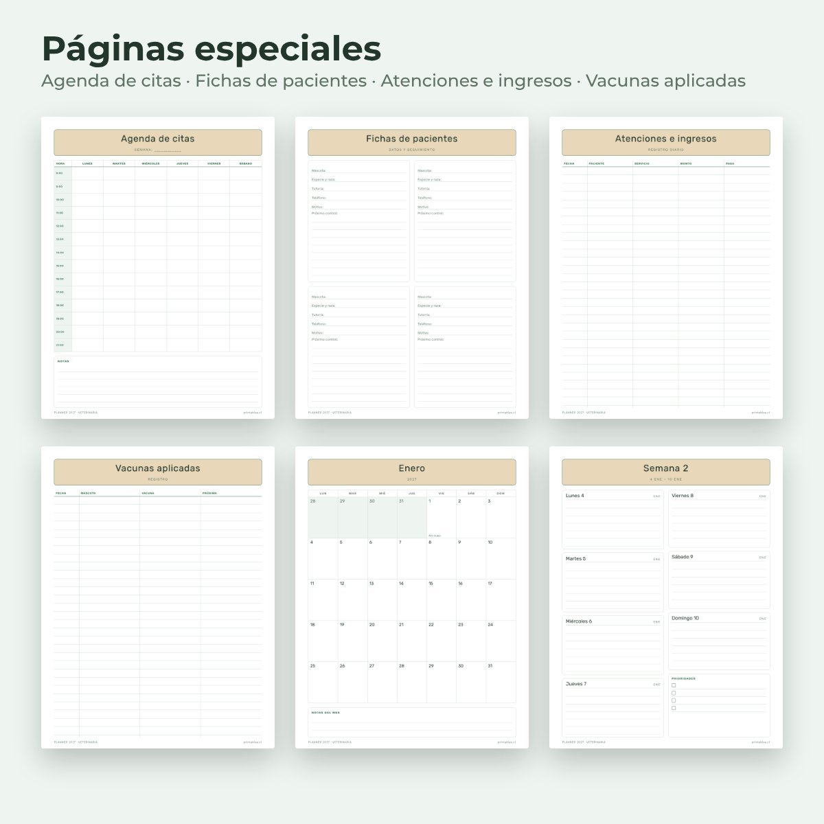 Páginas especiales del Planner Veterinaria 2027
