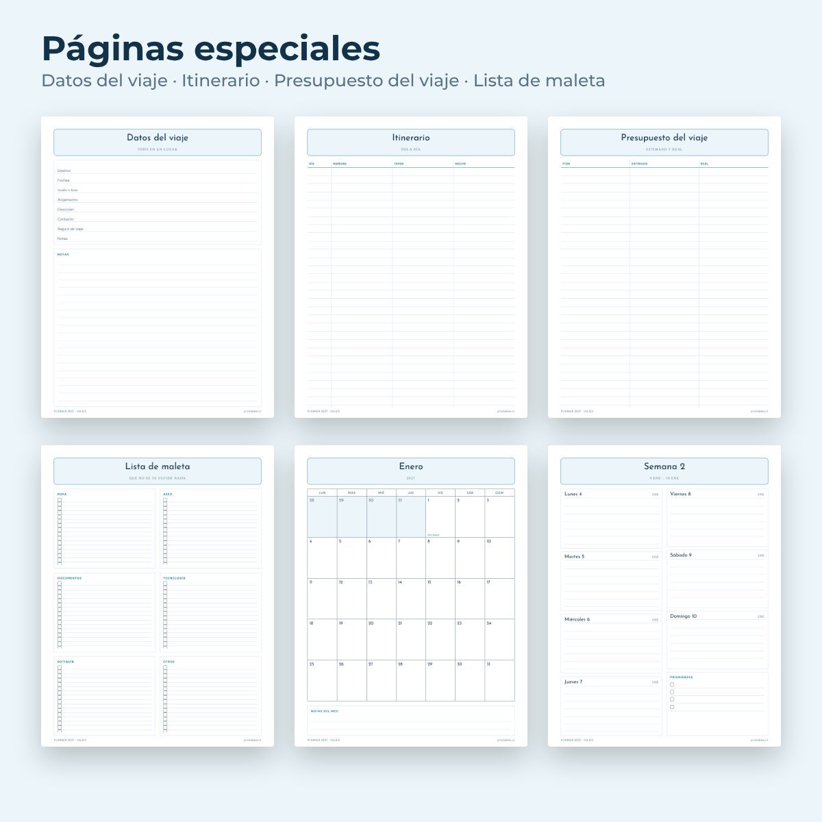 Páginas especiales del Planner Viajes 2027