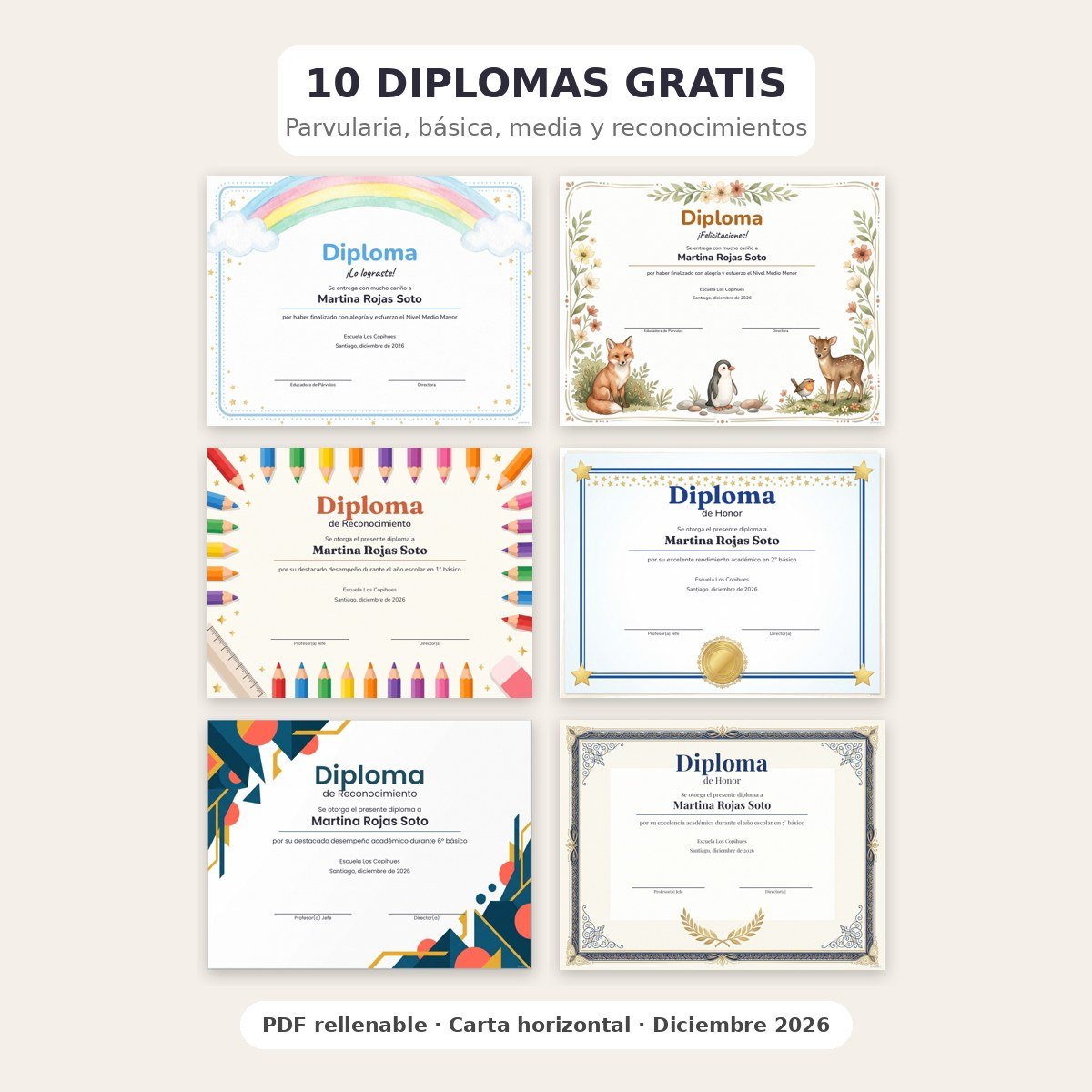 10 Diplomas gratis · Fin de año 2026