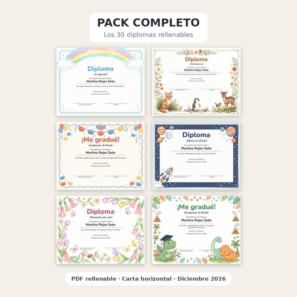 Pack Completo · 30 diplomas de fin de año