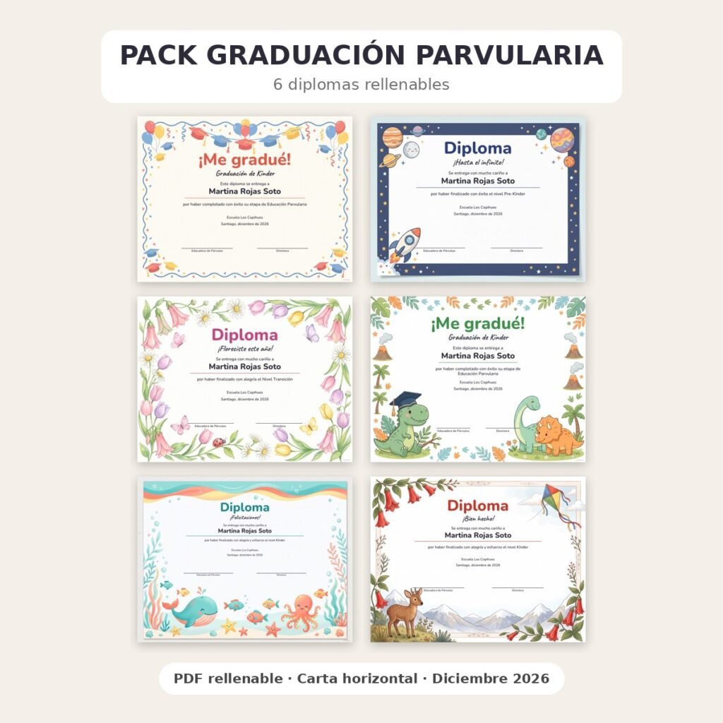 Pack Graduación Parvularia · 6 diplomas