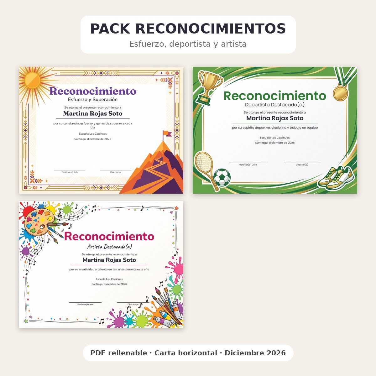 Pack Reconocimientos · 3 diplomas