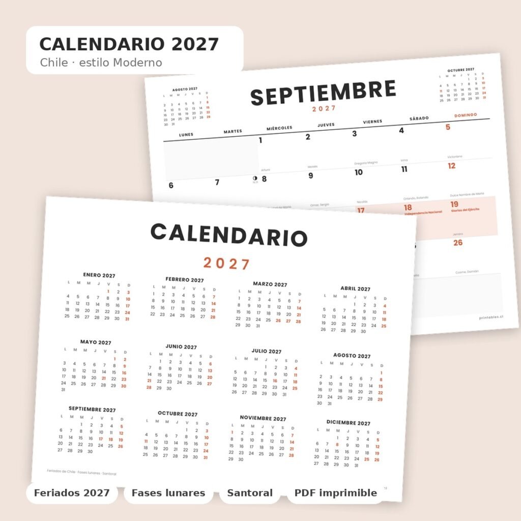 Calendario 2027 Chile · Moderno