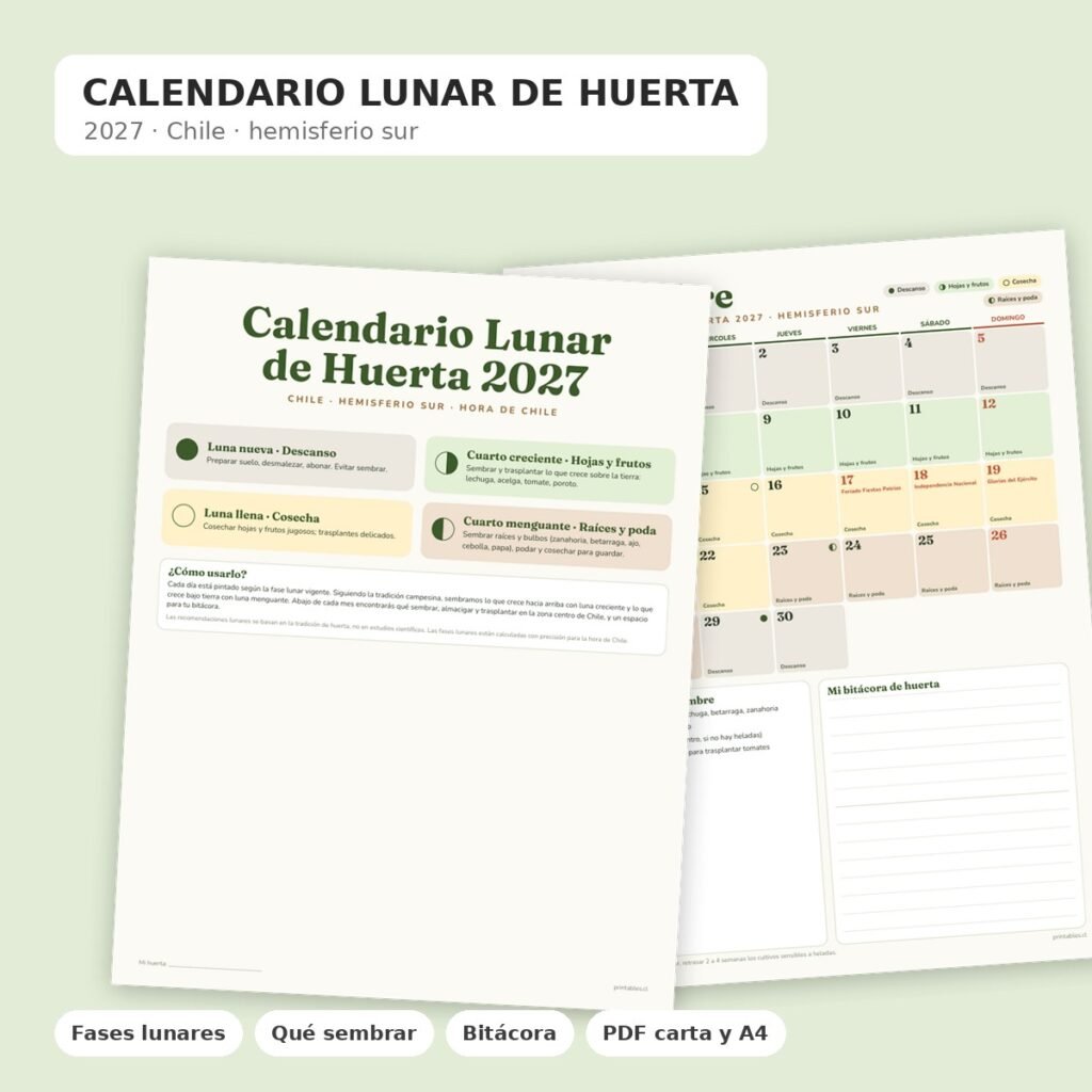 Calendario Lunar de Huerta 2027 · Chile