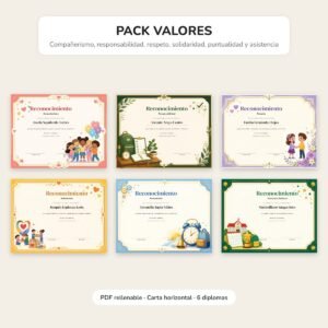 Pack Reconocimientos de Valores · 6 diplomas