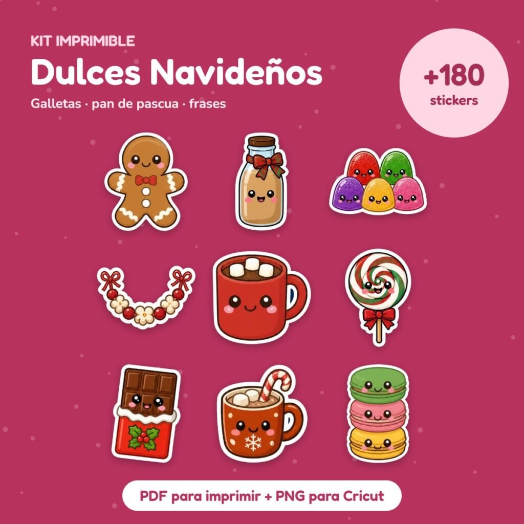 Kit Stickers Dulces Navideños: galletas, pan de pascua y golosinas