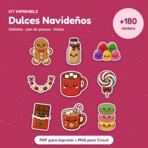Kit Stickers Dulces Navideños: galletas, pan de pascua y golosinas
