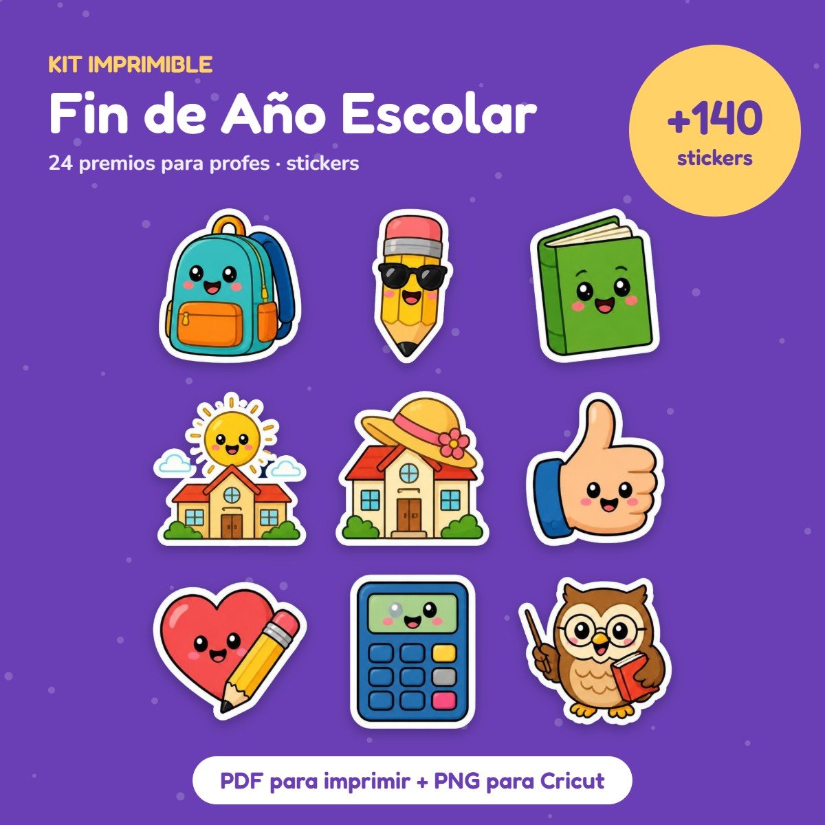 Kit Stickers Fin de Año Escolar: premios «¡Felices vacaciones!» para profes