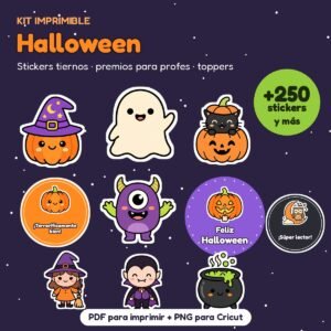 Kit Stickers de Halloween: +250 stickers, premios para profes y toppers
