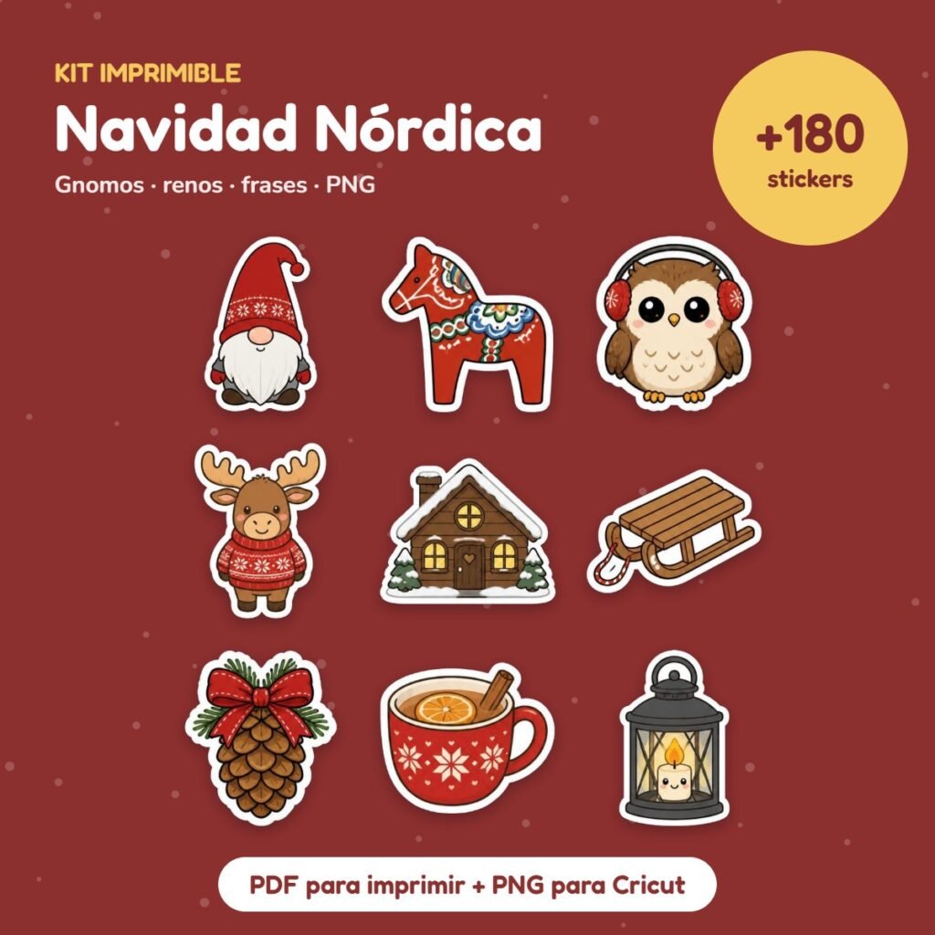 Kit Stickers Navidad Nórdica: gnomos, renos y hygge
