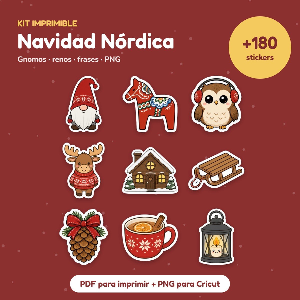 Kit Stickers Navidad Nórdica: gnomos, renos y hygge