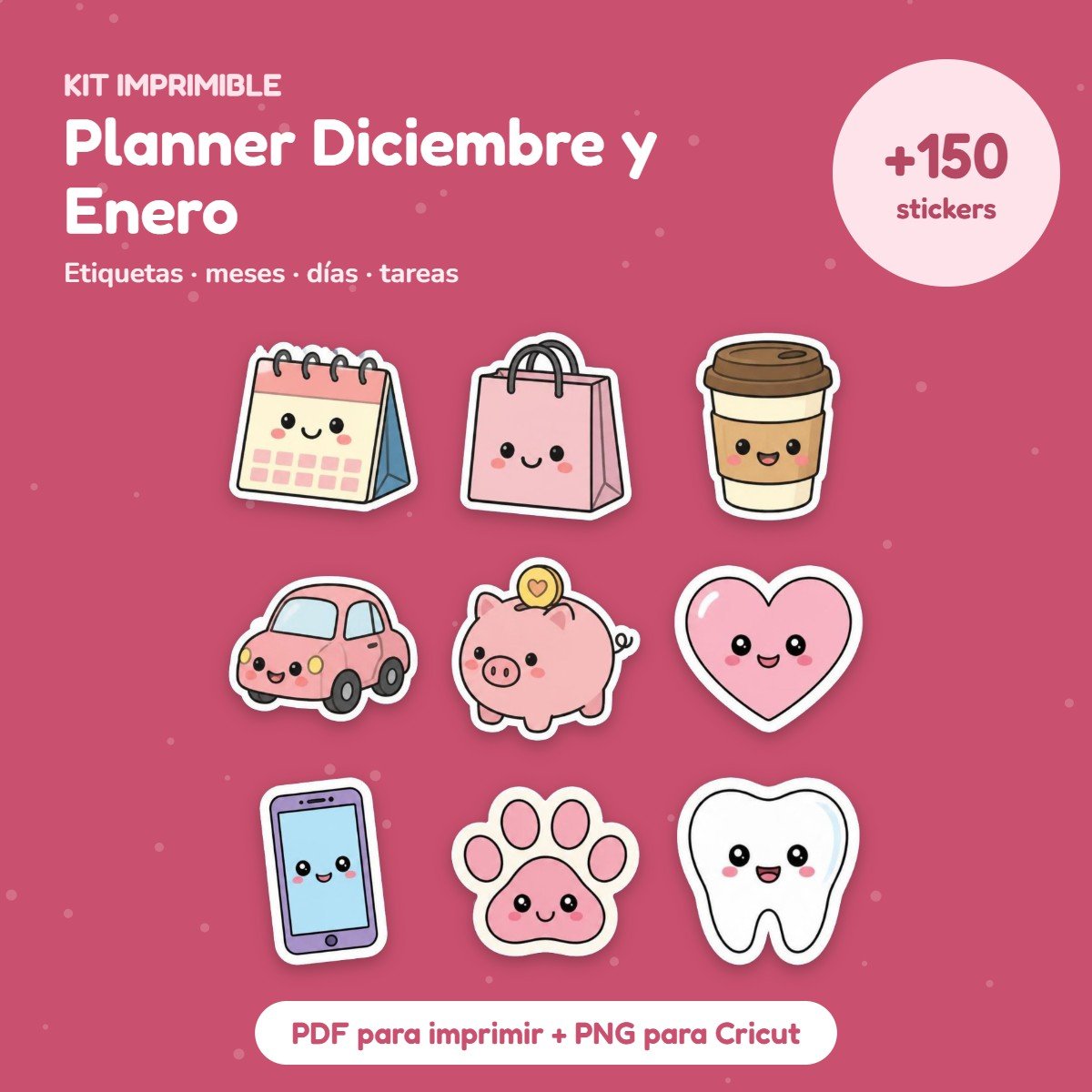 Kit Stickers Planner Diciembre-Enero: etiquetas funcionales para tu agenda