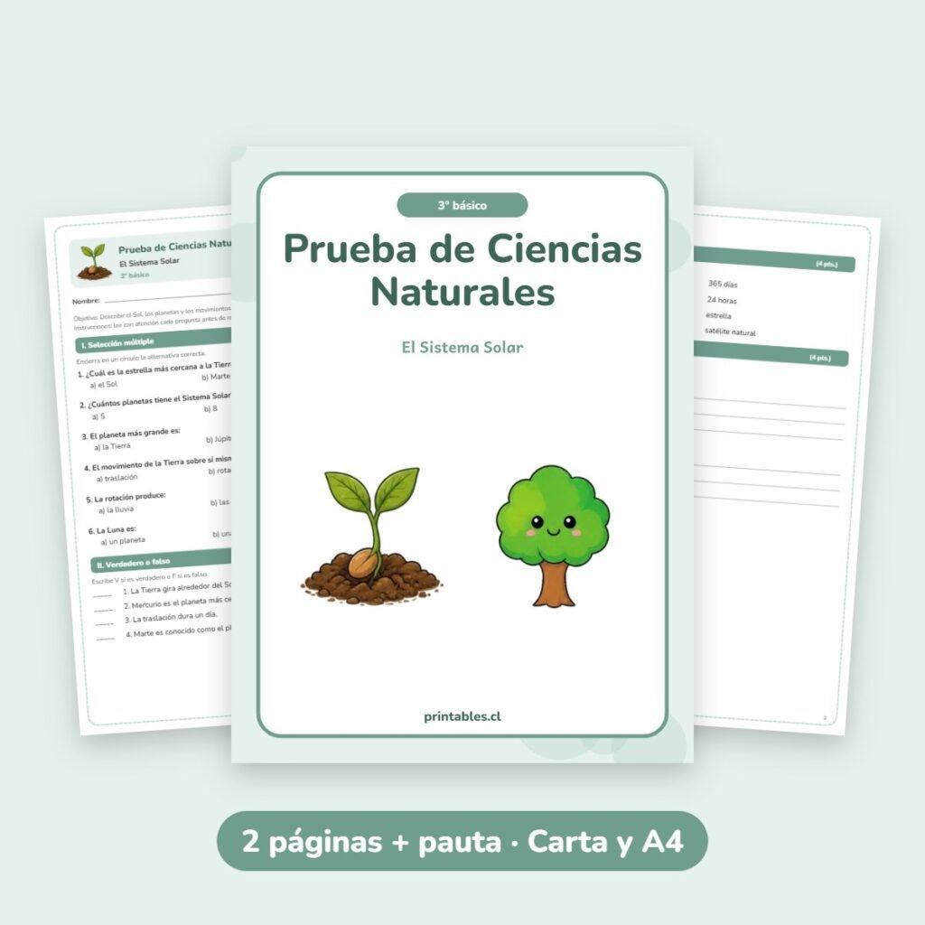 Prueba de Ciencias Naturales 3° básico: El Sistema Solar