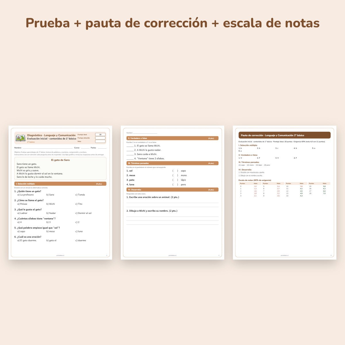Páginas de muestra: Prueba de diagnóstico Lenguaje 2° básico