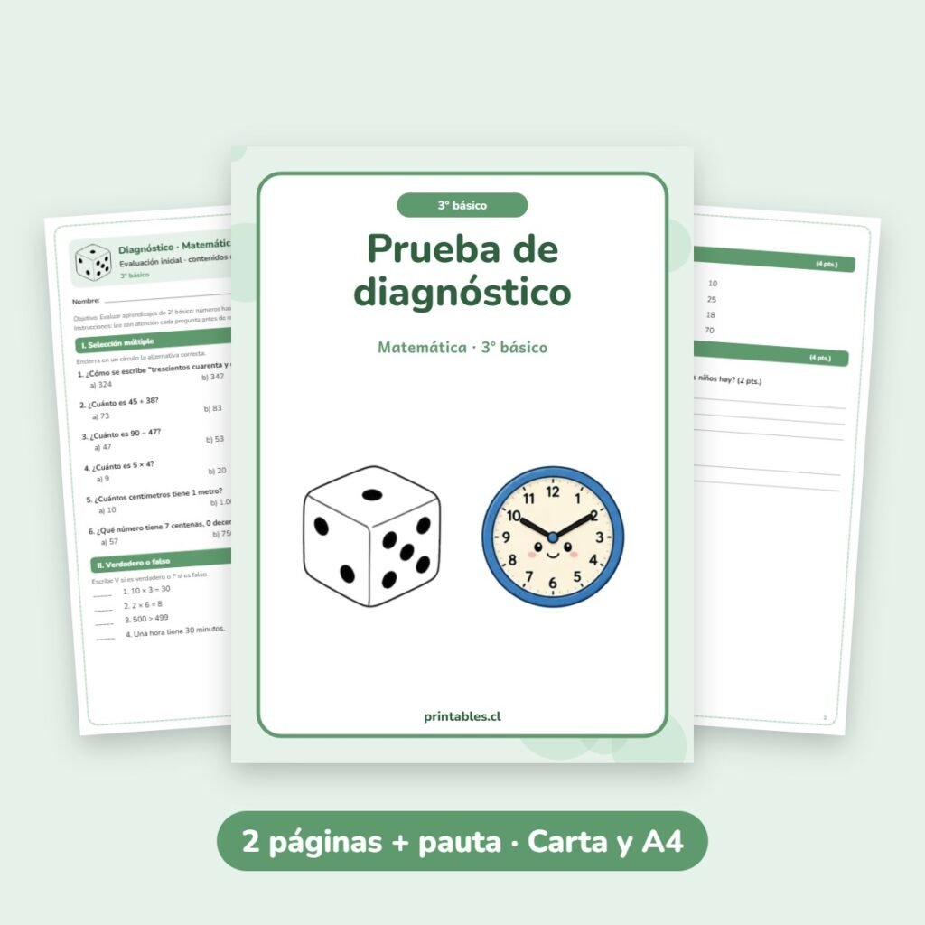 Prueba de diagnóstico Matemática 3° básico