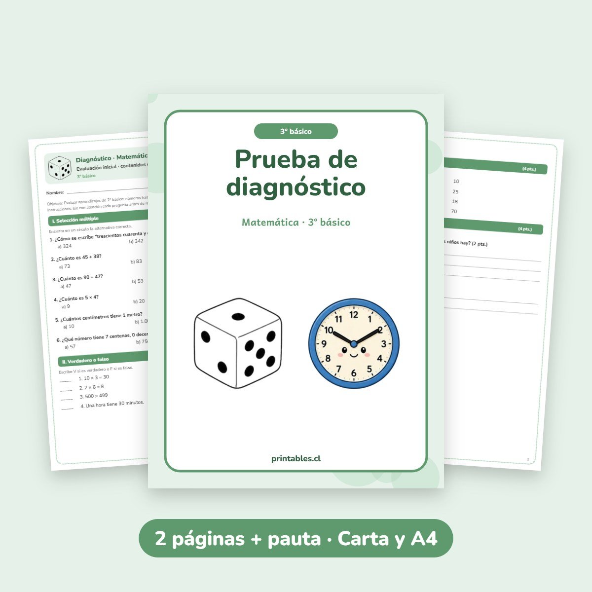 Prueba de diagnóstico Matemática 3° básico