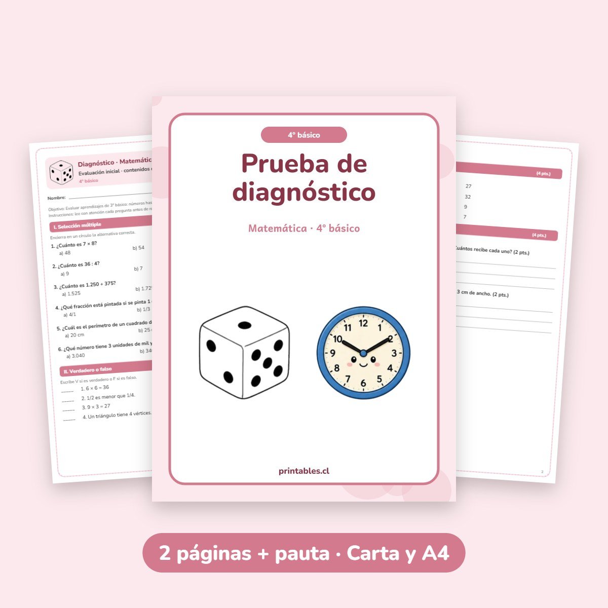 Prueba de diagnóstico Matemática 4° básico