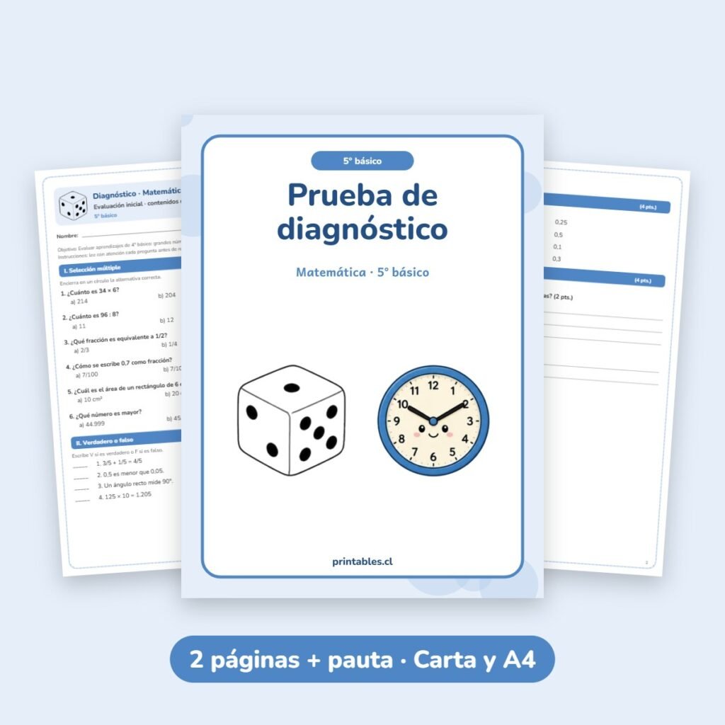 Prueba de diagnóstico Matemática 5° básico