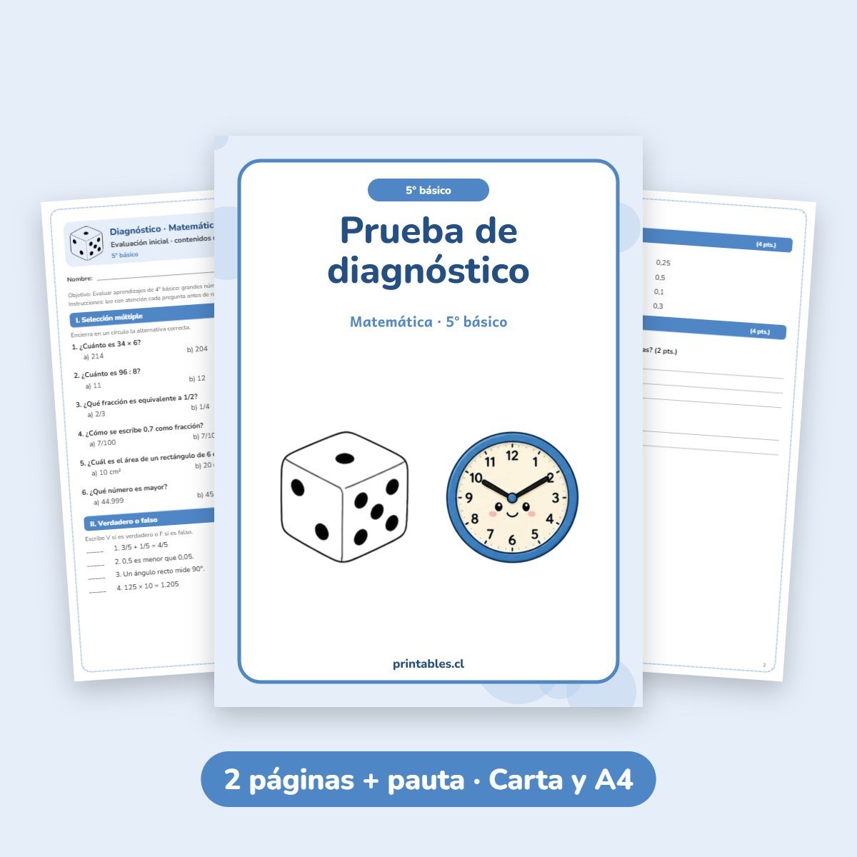 Prueba de diagnóstico Matemática 5° básico