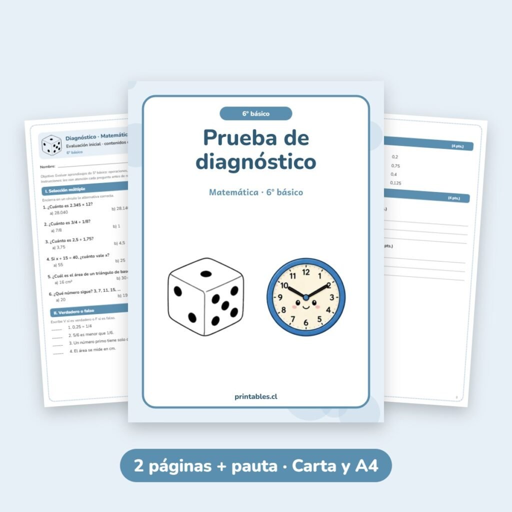 Prueba de diagnóstico Matemática 6° básico