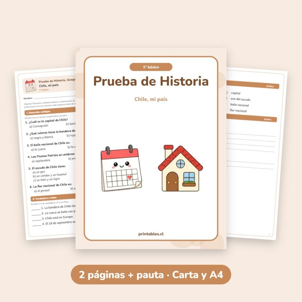 Prueba de Historia 1° básico: Chile, mi país