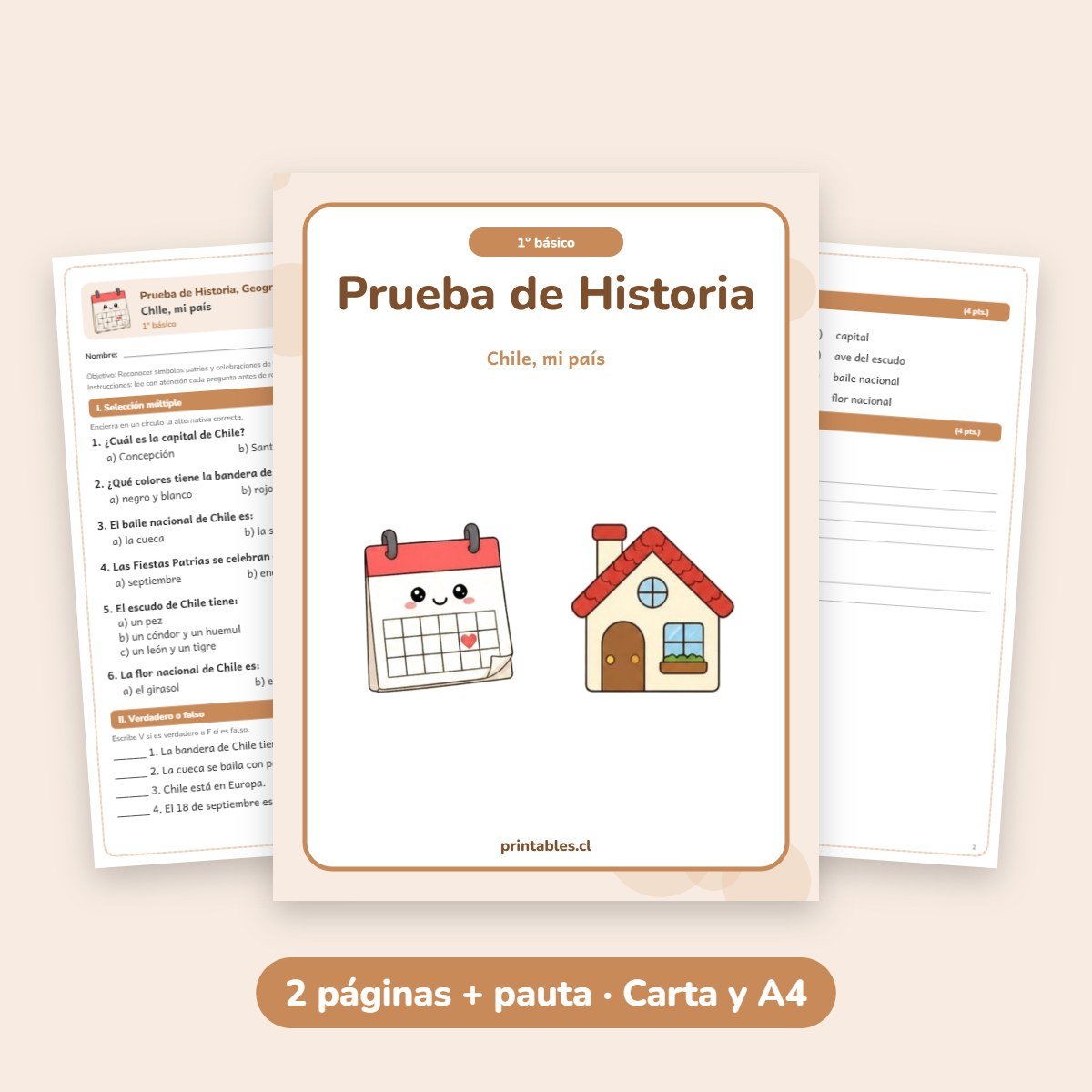 Prueba de Historia 1° básico: Chile, mi país