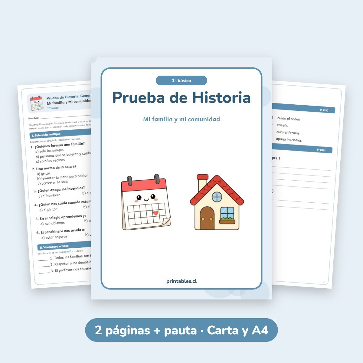 Prueba de Historia 1° básico: Mi familia y mi comunidad