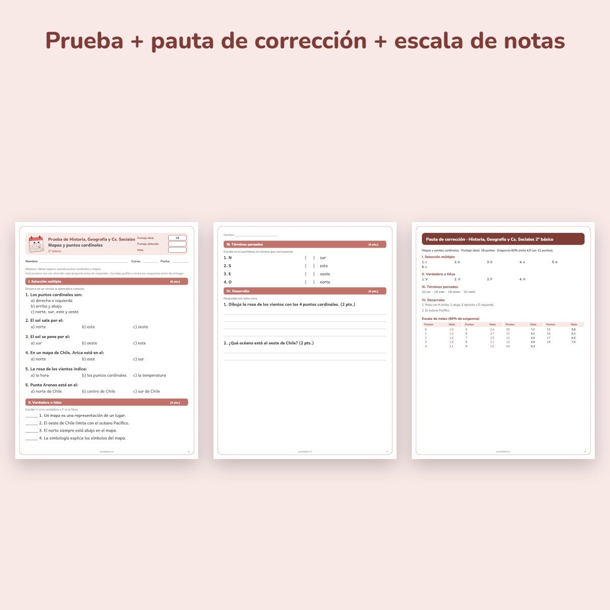 Páginas de muestra: Prueba de Historia 2° básico: Mapas y puntos cardinales