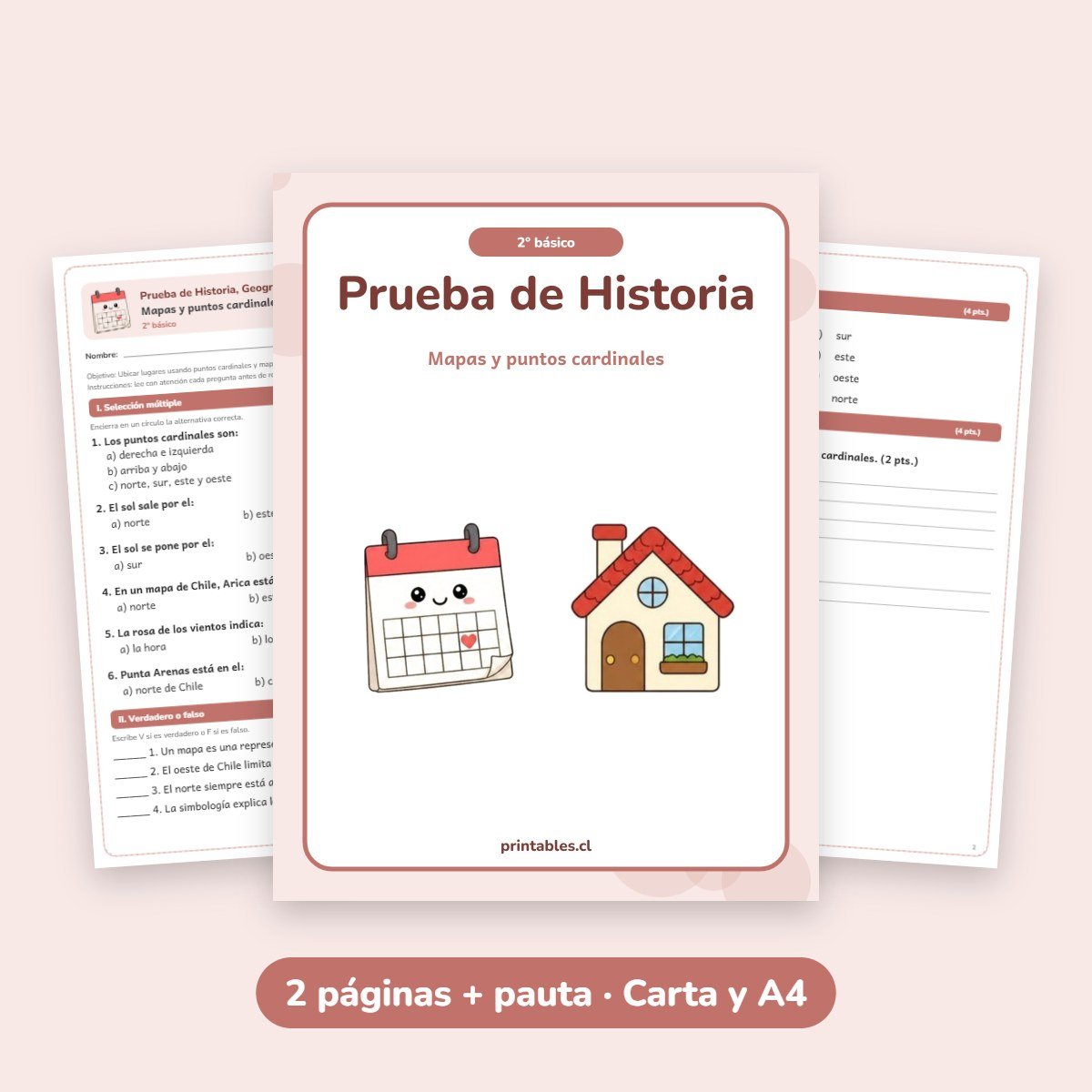Prueba de Historia 2° básico: Mapas y puntos cardinales
