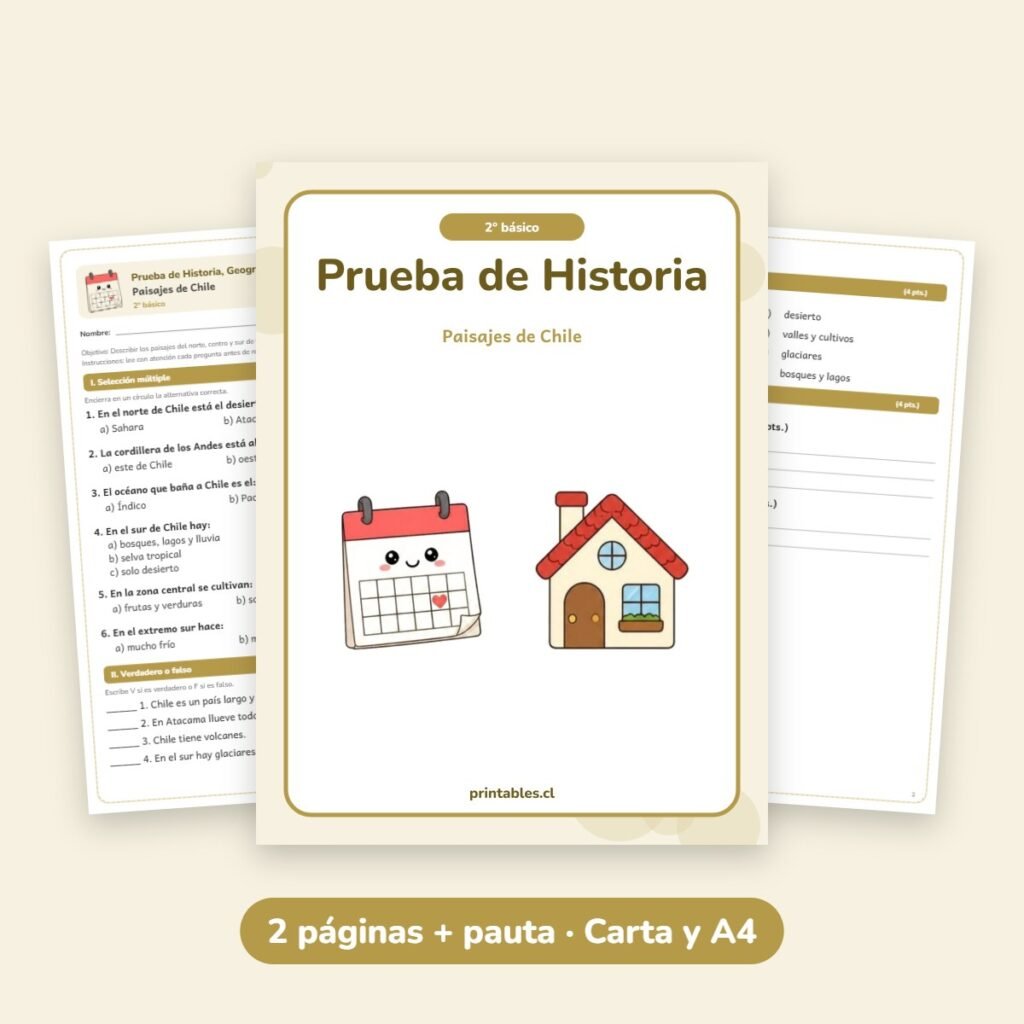 Prueba de Historia 2° básico: Paisajes de Chile