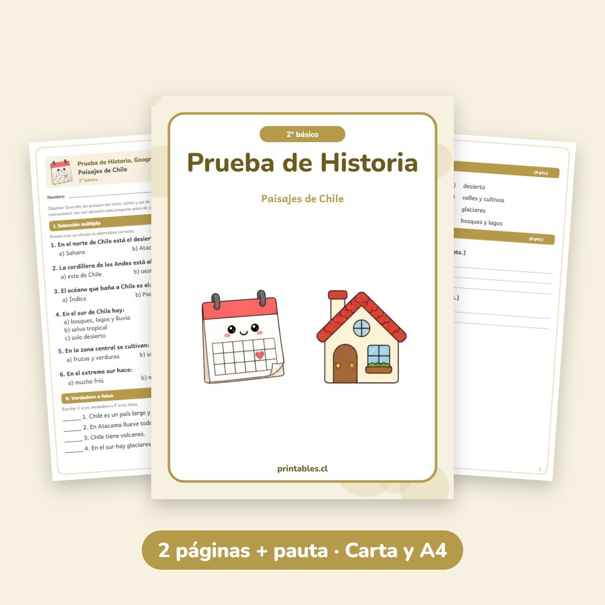 Prueba de Historia 2° básico: Paisajes de Chile