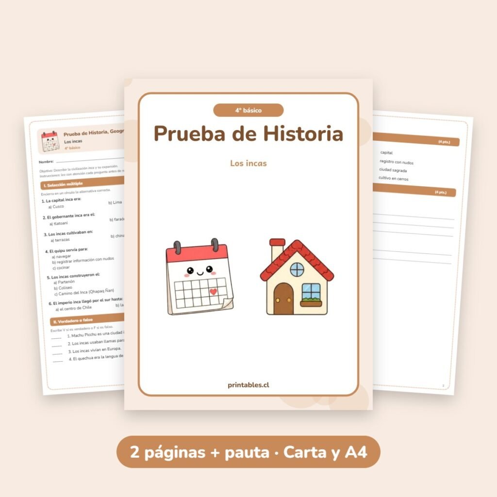 Prueba de Historia 4° básico: Los incas