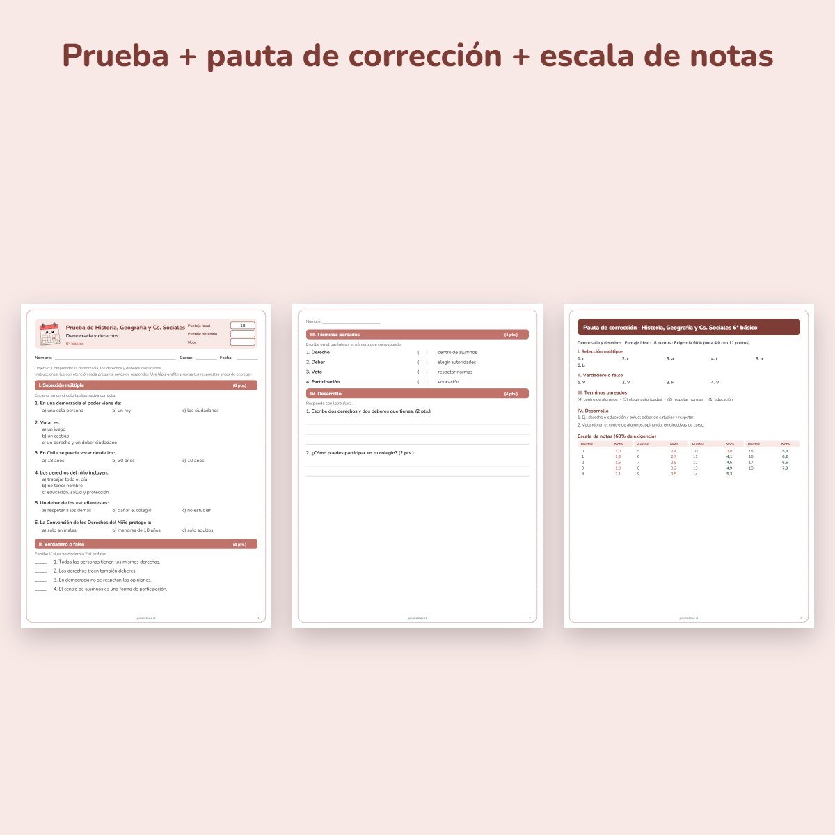 Páginas de muestra: Prueba de Historia 6° básico: Democracia y derechos