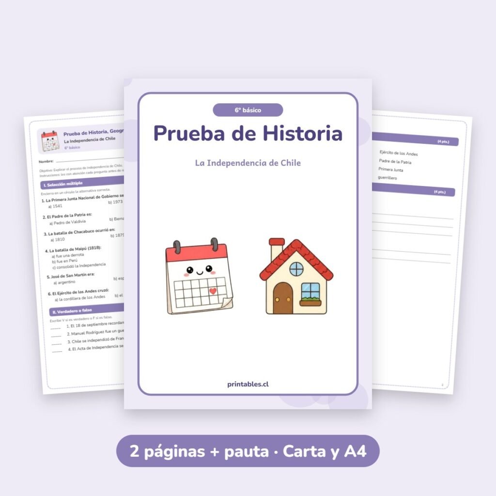Prueba de Historia 6° básico: La Independencia de Chile
