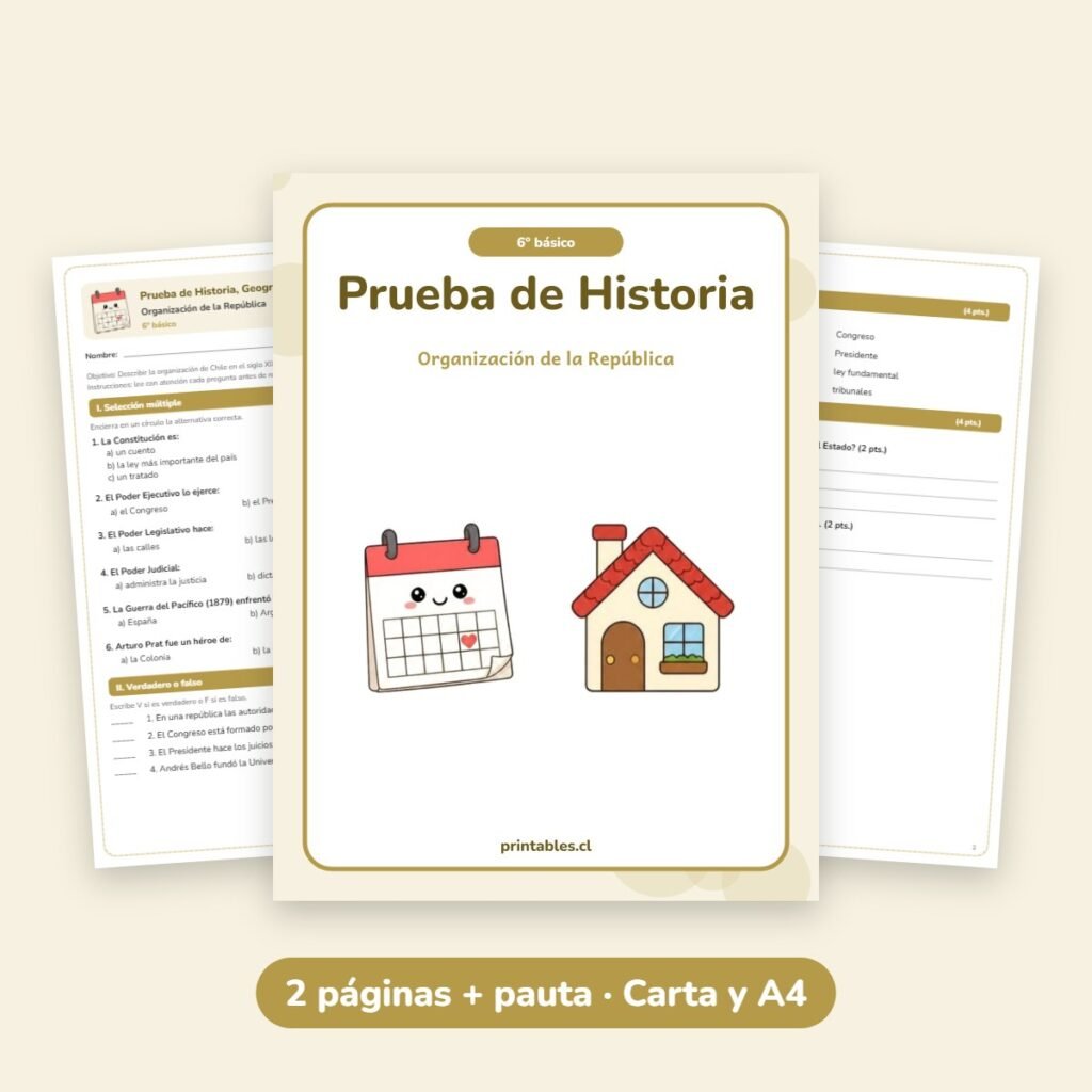 Prueba de Historia 6° básico: Organización de la República