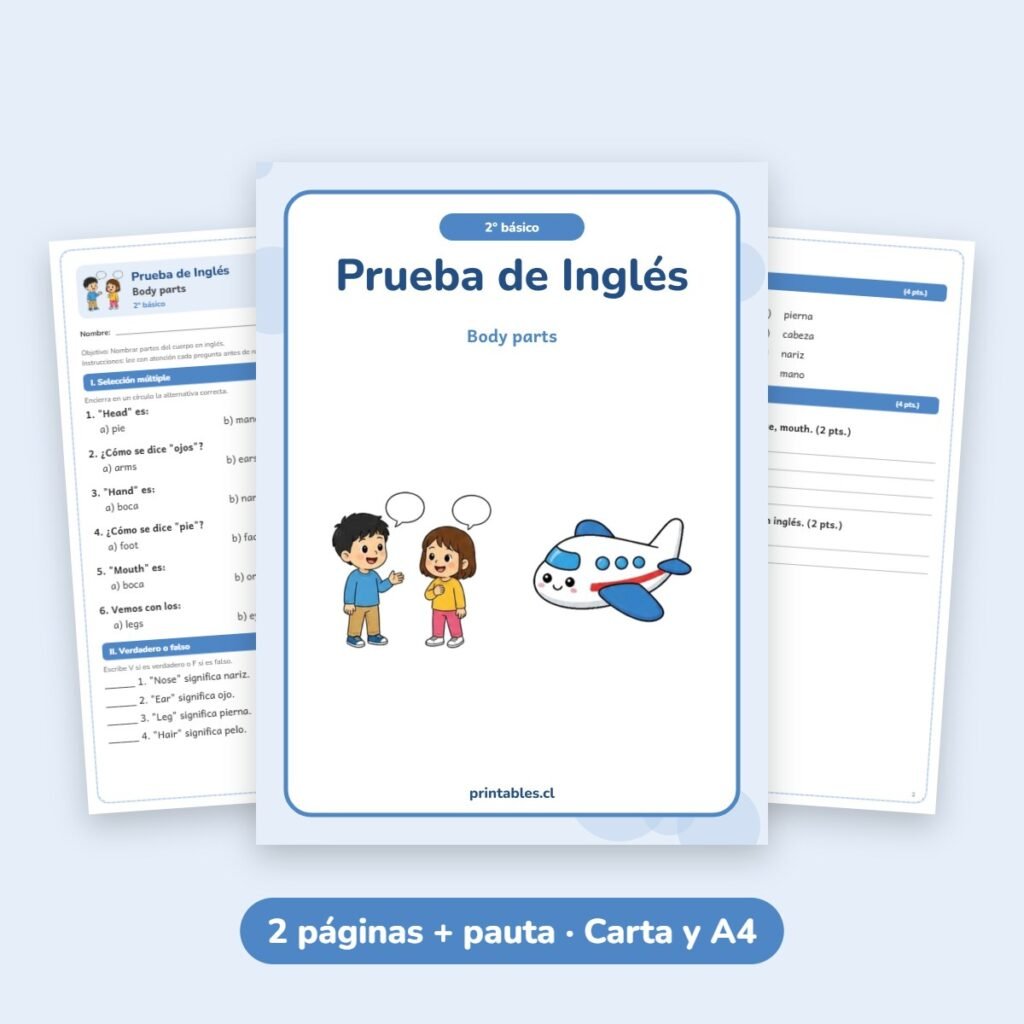 Prueba de Inglés 2° básico: Body parts