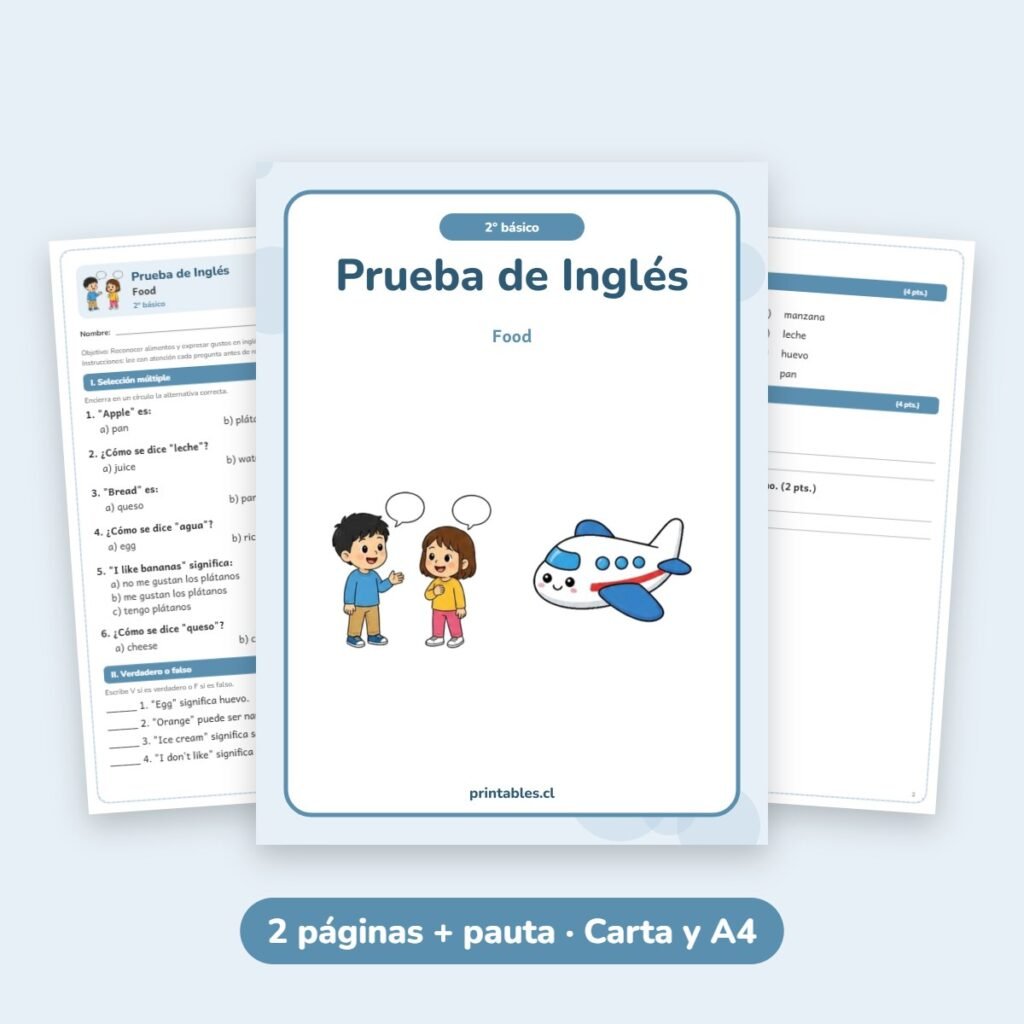 Prueba de Inglés 2° básico: Food