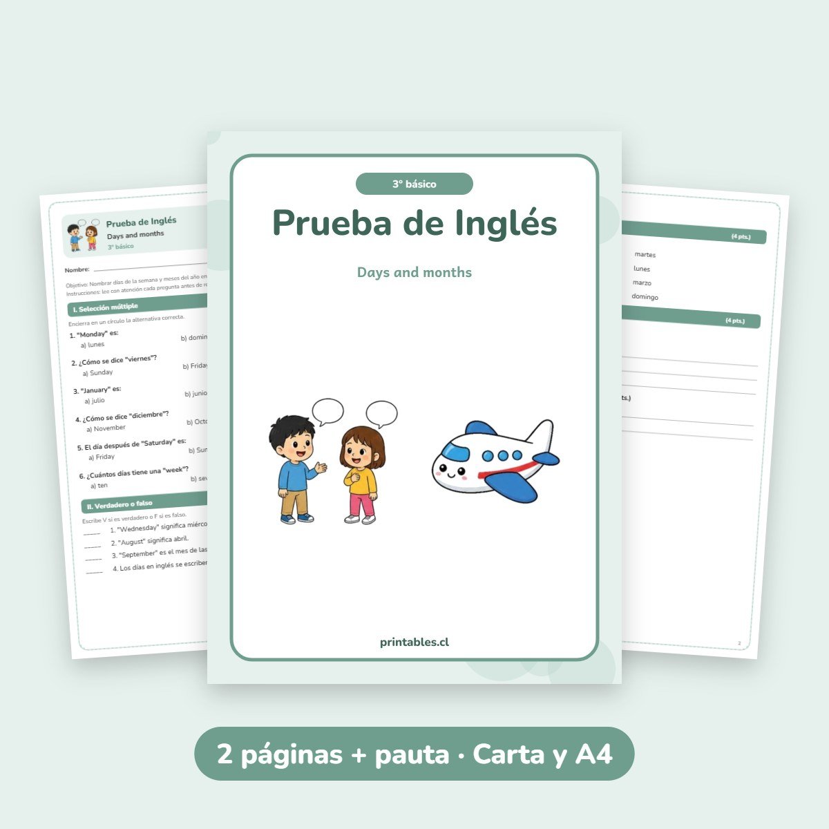 Prueba de Inglés 3° básico: Days and months