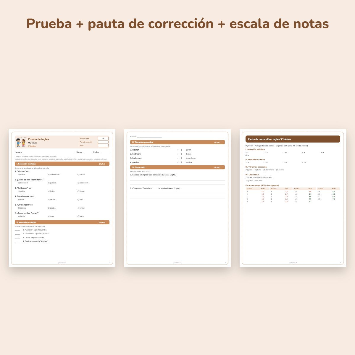 Páginas de muestra: Prueba de Inglés 3° básico: My house