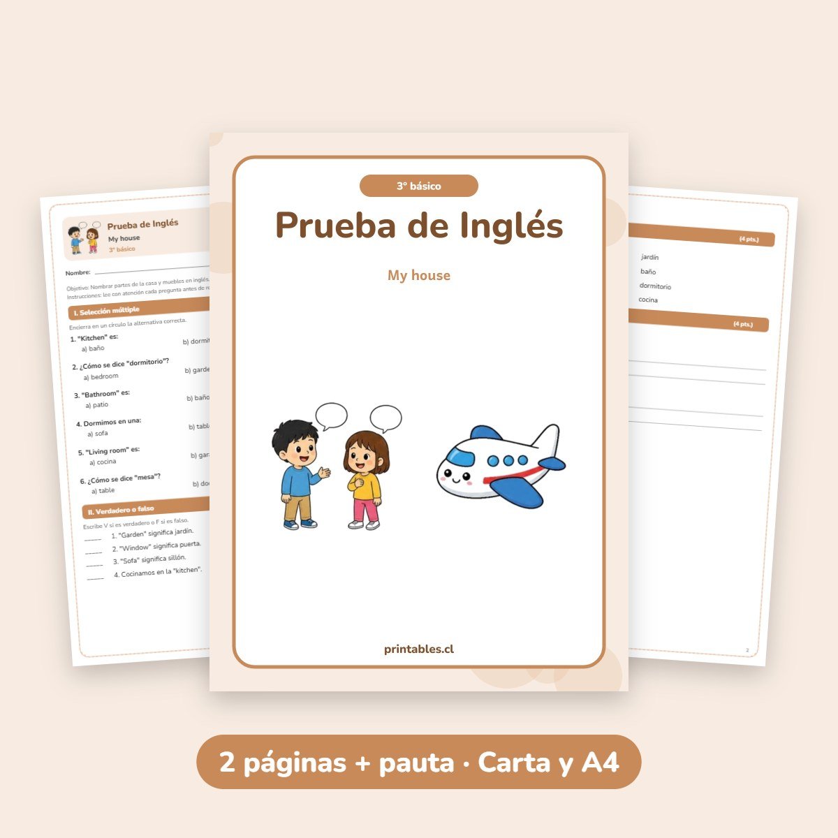 Prueba de Inglés 3° básico: My house