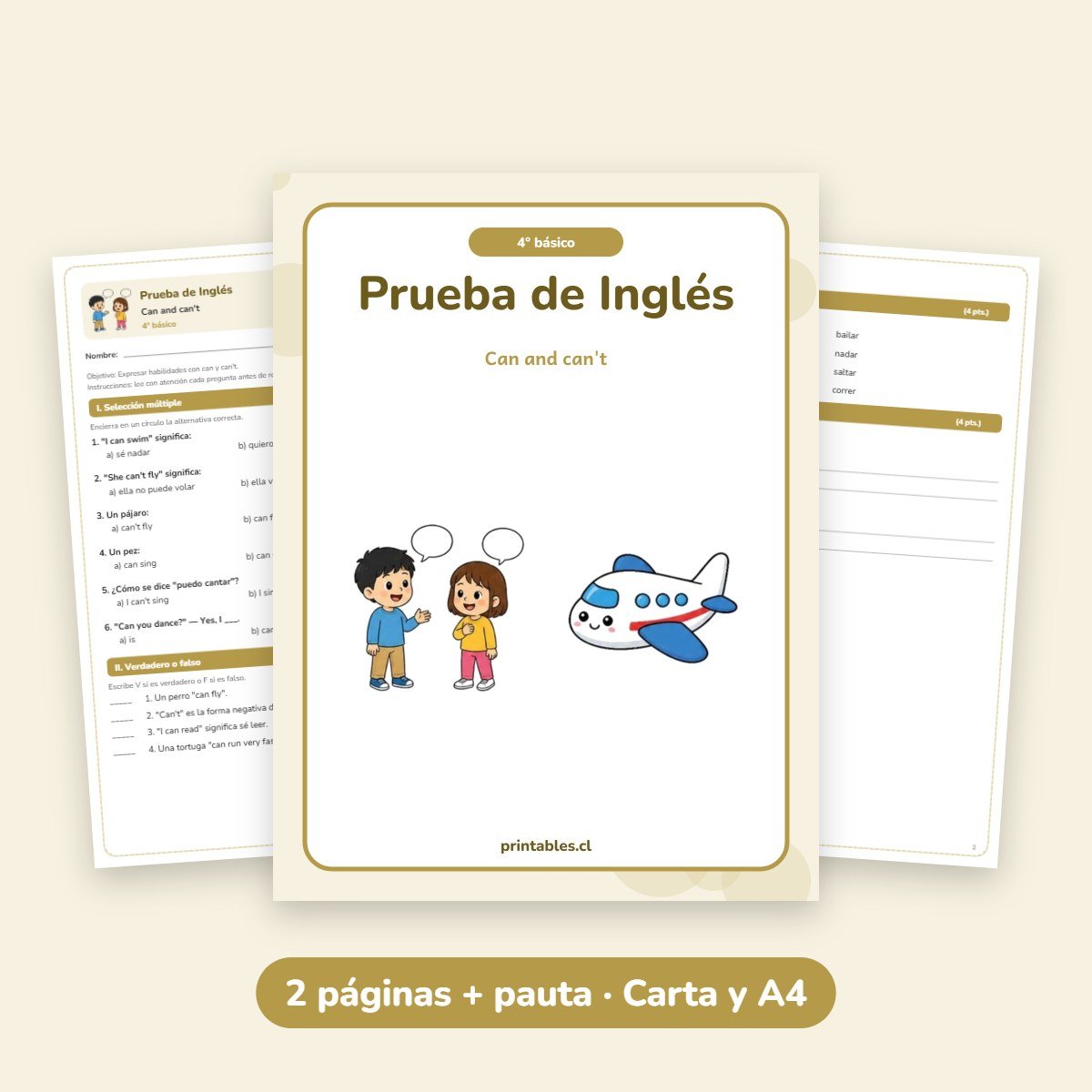 Prueba de Inglés 4° básico: Can and can't