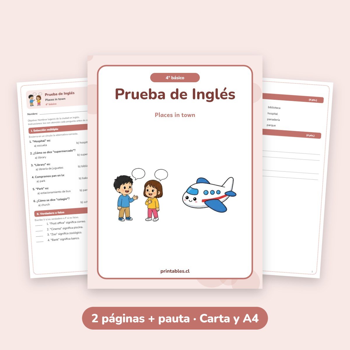 Prueba de Inglés 4° básico: Places in town