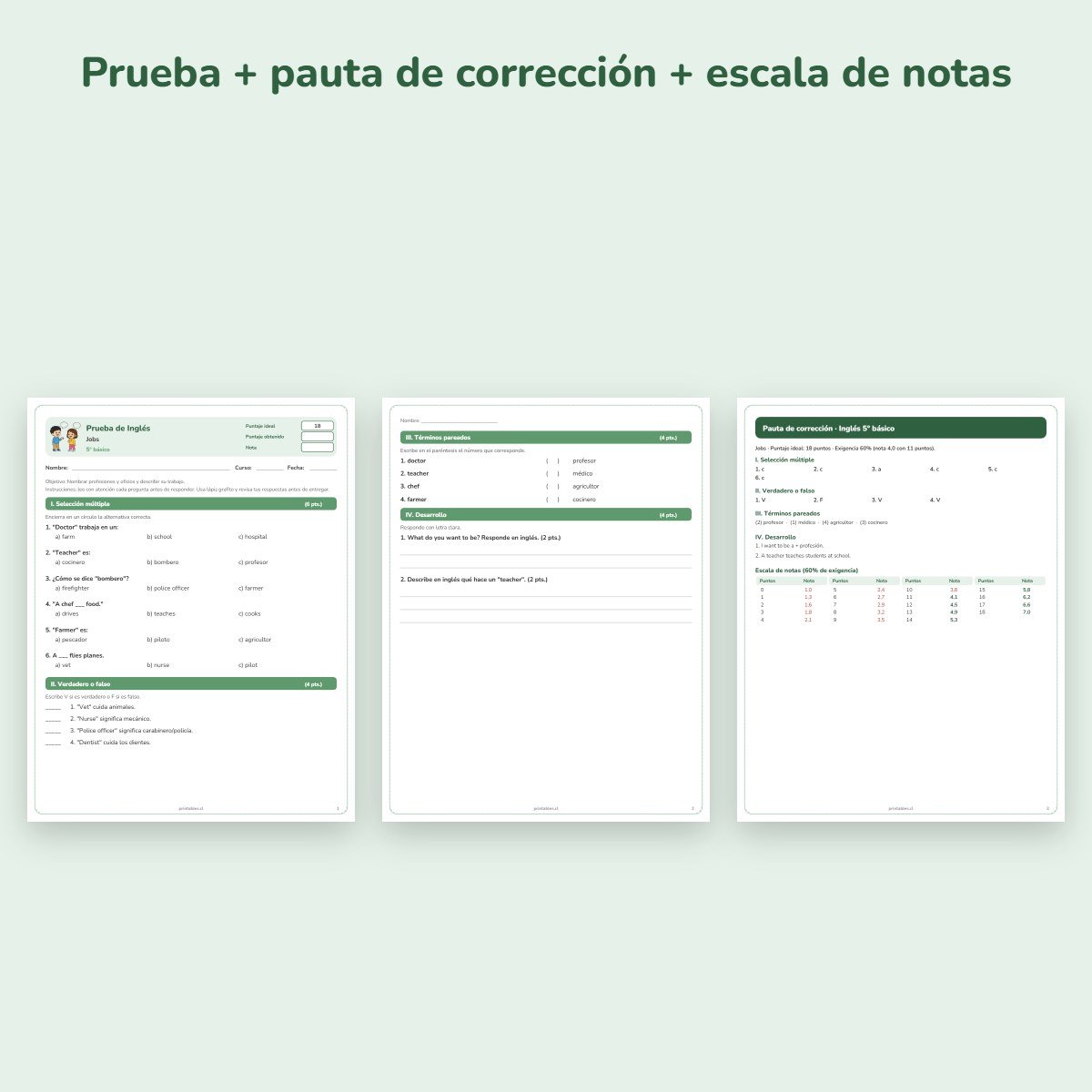 Páginas de muestra: Prueba de Inglés 5° básico: Jobs